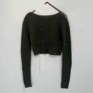 Zara Contrast Topstitched Cropped Wool Alpaca Blend Knit Top